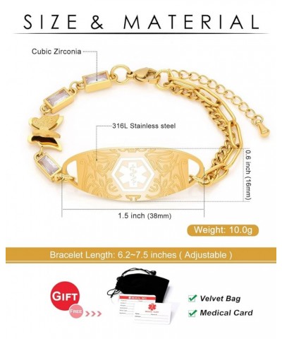 Personalized Medical Alert Bracelets for Women Free Engraving, Medical ID Bracelet for Women Girls, Zinc Alloy Chain with Cub...