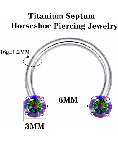 G23 Titanium 16G CZ Septum Rings,Horseshoe Daith Cartilage Tragus Piercing Jewelry Rainbow CZ,16G 6mm $11.01 Body Jewelry