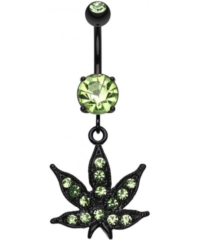 Black Indica Marijuana Cannabis Pot Leaf Sparkle Belly Button Ring Black/Light Green $9.66 Body Jewelry