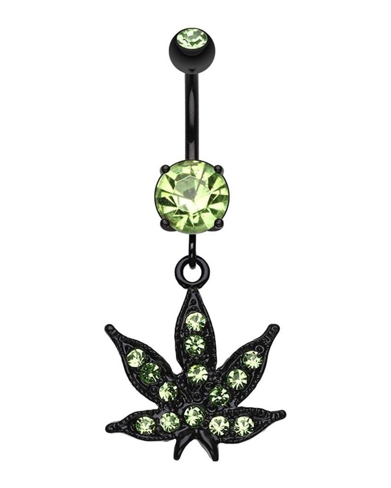 Black Indica Marijuana Cannabis Pot Leaf Sparkle Belly Button Ring Black/Light Green $9.66 Body Jewelry