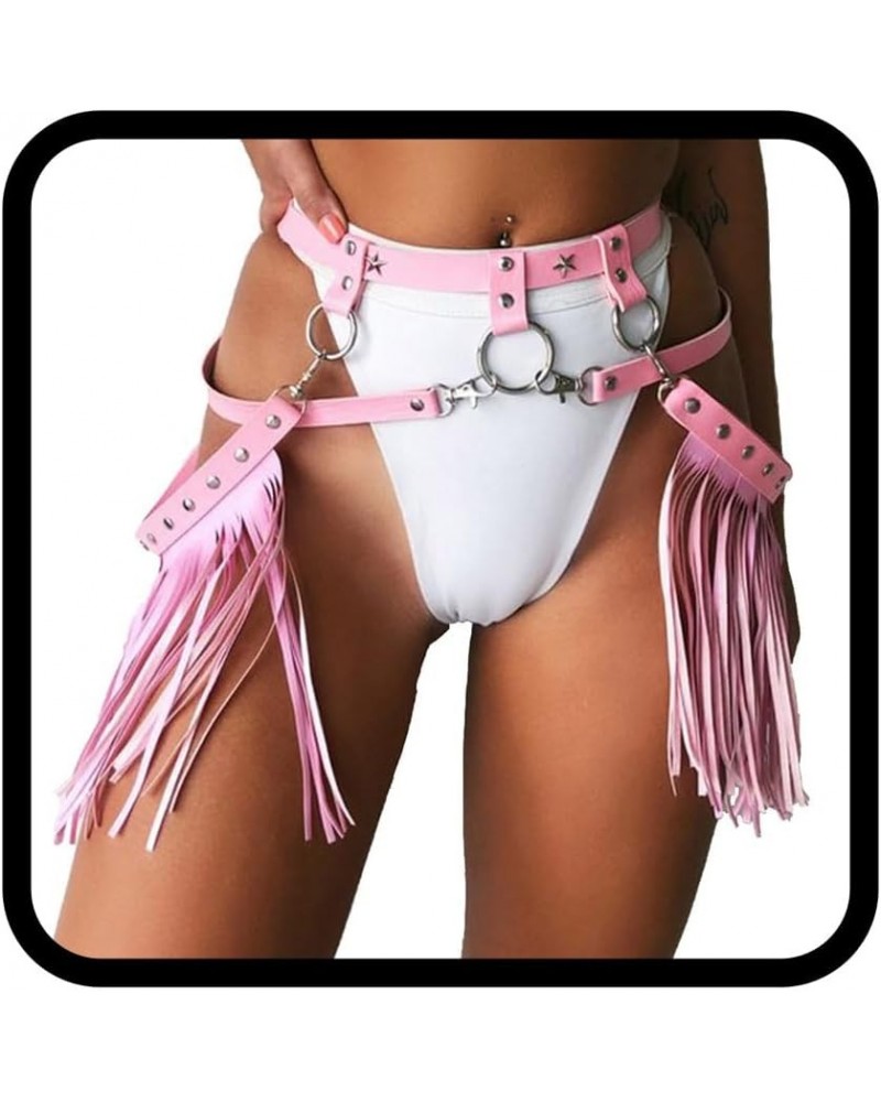 Punk Leather Waist Chain Tassel Fringe Belly Belt Harness Bikini Rave Body Accessories Jewerly for Women and Girls Pink $9.86...