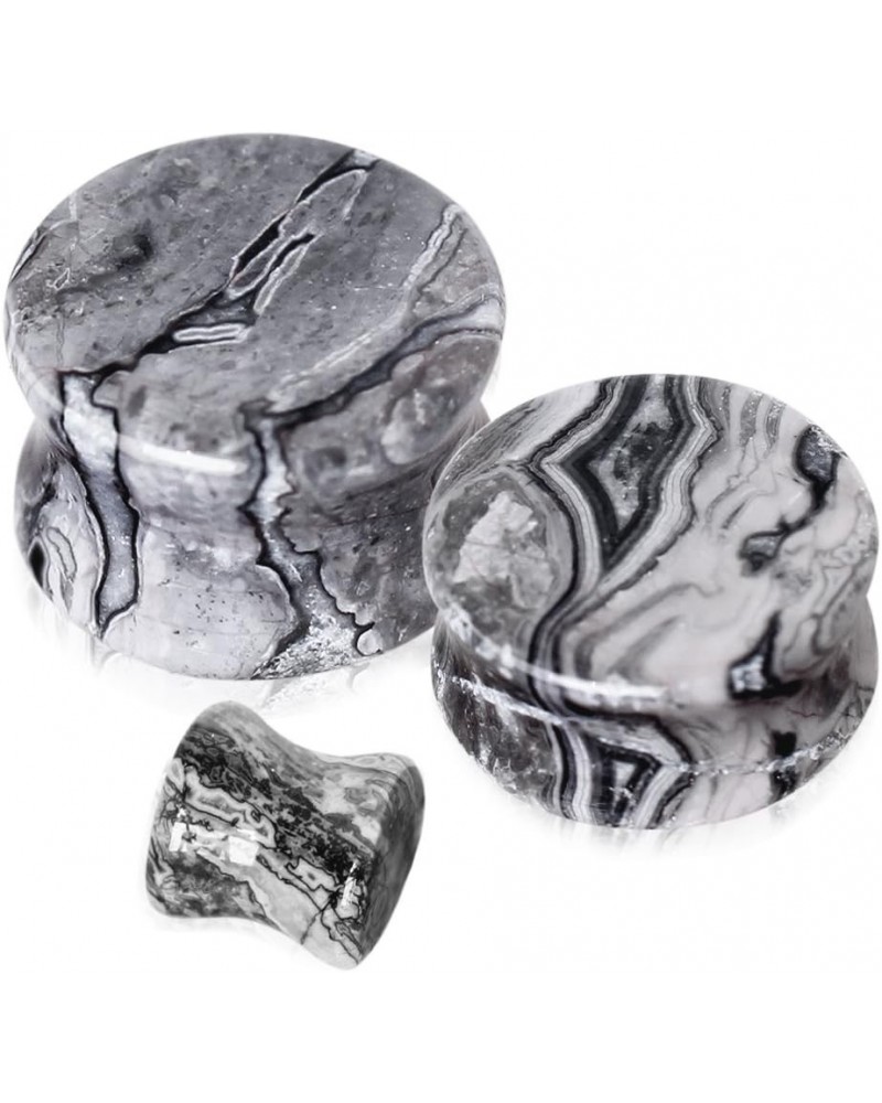 Grey Wave Jasper Natural Stone Saddle Plugs, Sold as a Pair 16mm (5/8") $9.98 Body Jewelry