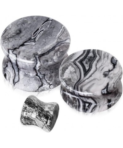 Grey Wave Jasper Natural Stone Saddle Plugs, Sold as a Pair 16mm (5/8") $9.98 Body Jewelry