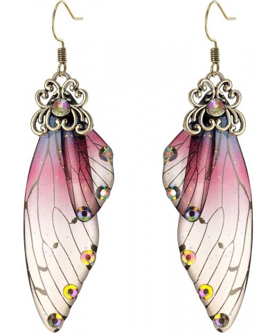 Butterfly Wing Hook Earrings Elegant Crystal Insect Dragonfly Drop Dangle Earrings for Women Girls Jewelry Purple Antiqued Go...