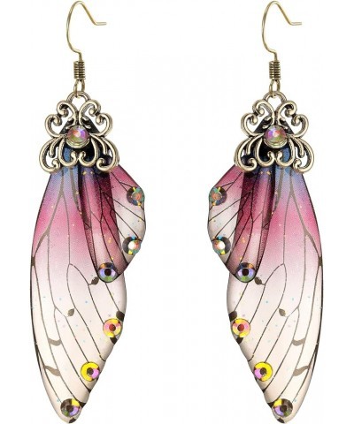 Butterfly Wing Hook Earrings Elegant Crystal Insect Dragonfly Drop Dangle Earrings for Women Girls Jewelry Purple Antiqued Go...