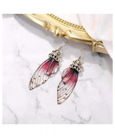 Butterfly Wing Hook Earrings Elegant Crystal Insect Dragonfly Drop Dangle Earrings for Women Girls Jewelry Purple Antiqued Go...