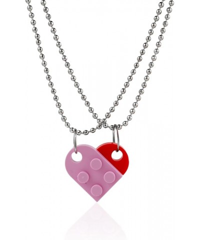 Multicolor Heart Peach Puzzle Couple Necklace Bricks Puzzle Assembled Pendant Necklace Love Heart Matching Block for Women Gi...