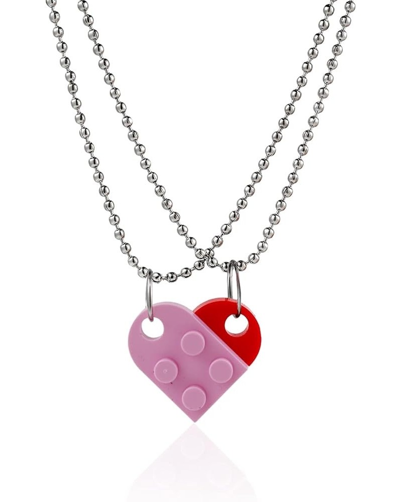 Multicolor Heart Peach Puzzle Couple Necklace Bricks Puzzle Assembled Pendant Necklace Love Heart Matching Block for Women Gi...