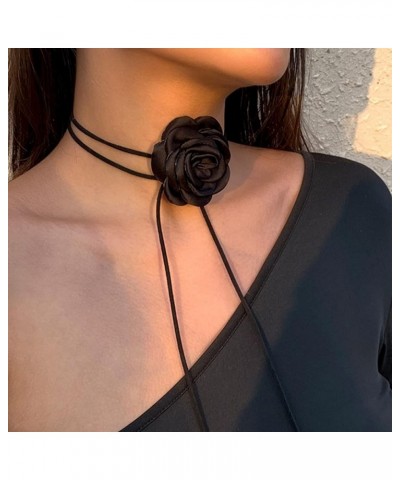 Creative Rose Flower Choker Necklace for Women Girls DIY Floral Flannel Choker Necklace Accessories for Party Dresses Black $...