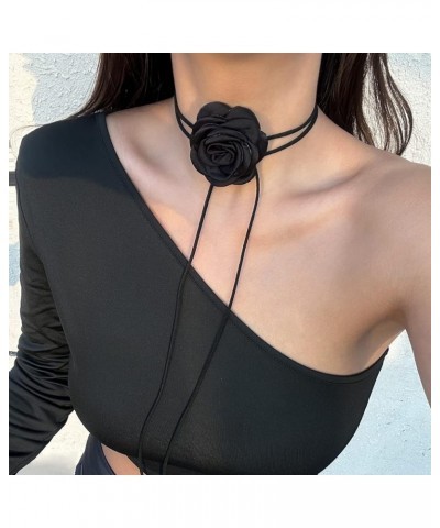 Creative Rose Flower Choker Necklace for Women Girls DIY Floral Flannel Choker Necklace Accessories for Party Dresses Black $...