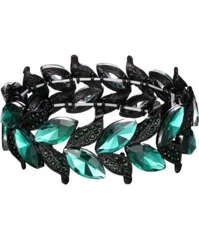 Women's Wedding Bridal Crystal Marquise-Shape Leaf Stretch Bangle Bracelet Emerald Color Black-Tone $11.75 Bracelets