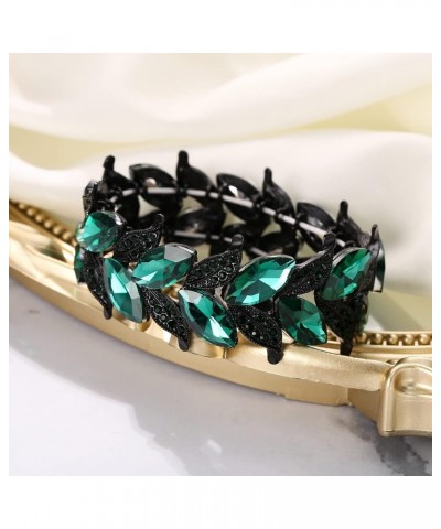 Women's Wedding Bridal Crystal Marquise-Shape Leaf Stretch Bangle Bracelet Emerald Color Black-Tone $11.75 Bracelets