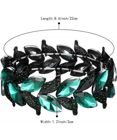 Women's Wedding Bridal Crystal Marquise-Shape Leaf Stretch Bangle Bracelet Emerald Color Black-Tone $11.75 Bracelets