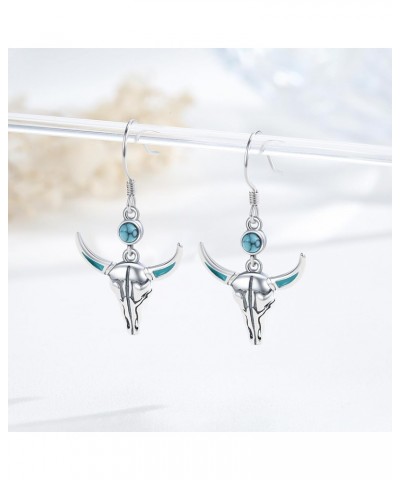 Cow Skull Dangle Earrings for Women S925 Sterling Silver Western Earrings for Women Cowgirl Cowboy Hypoallergenic Womens West...