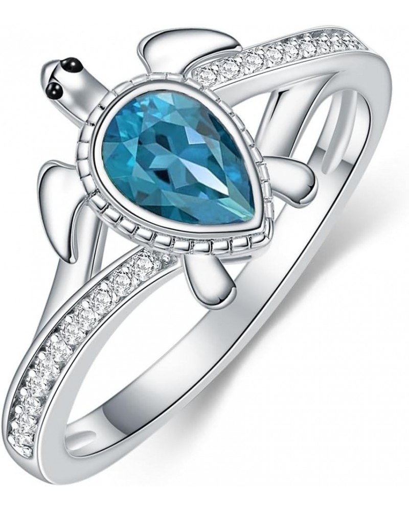 925 Sterling Silver Sea Turtle Ring 6X4mm Pear Shape Birthstone Statement Ring for Women 8.5 London Blue Topaz $49.39 Rings