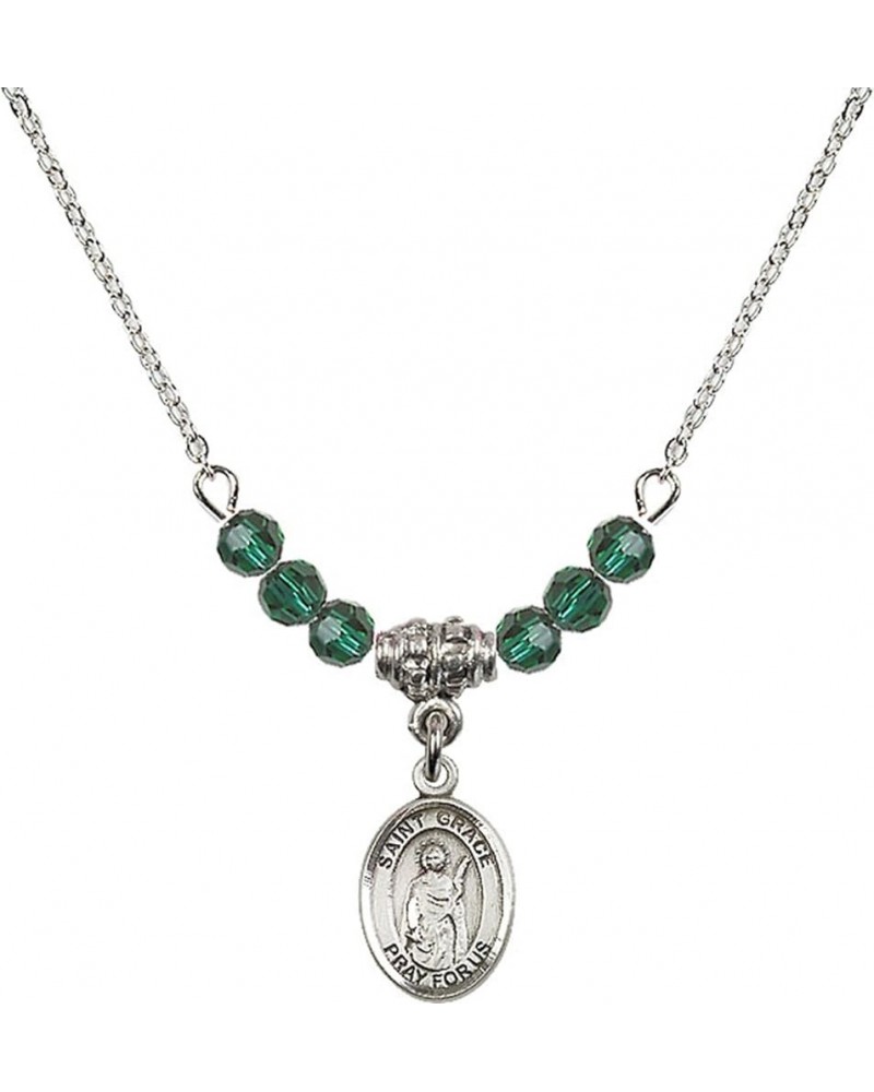 May Birth Month Bead Necklace with Catholic Patron Saint Petite Charm, 18 Inch Saint Grace $32.51 Necklaces