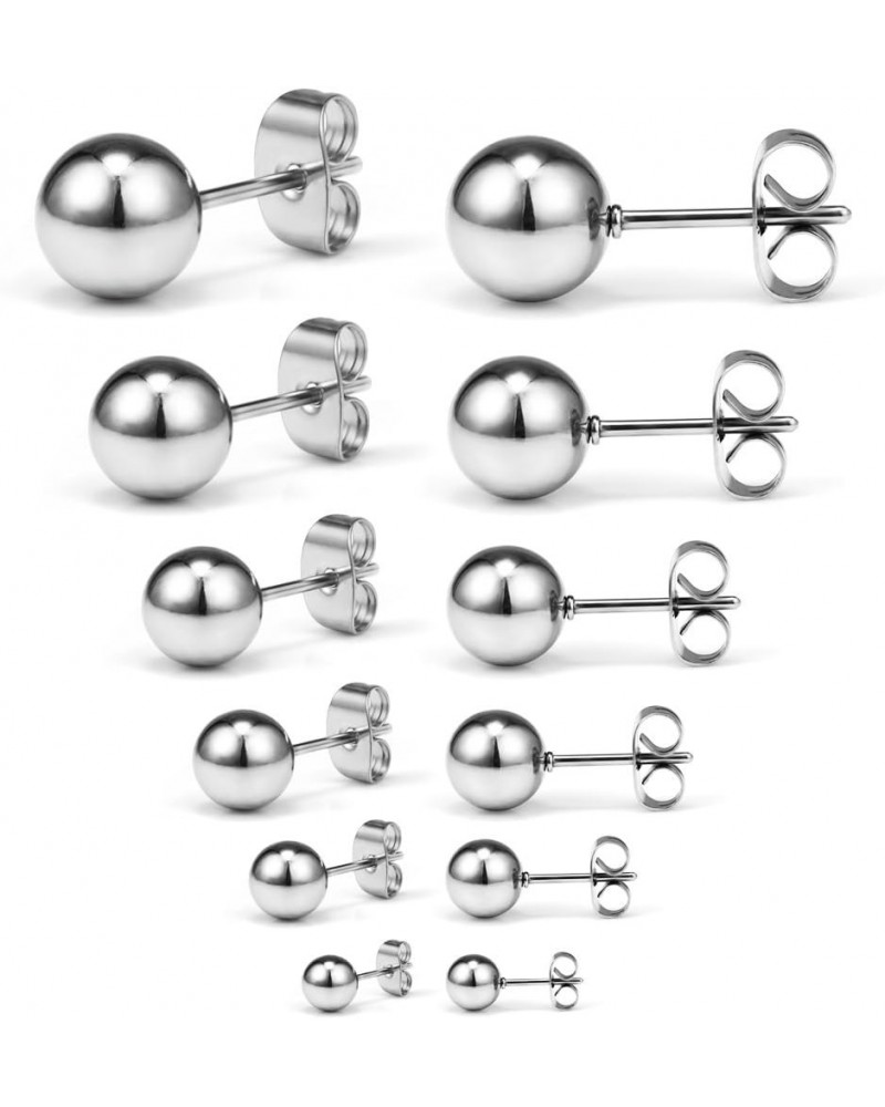 6 Pairs 20G Stainless Steel Ball Stud Earrings Set for Men Women Barbell Stud Earrings Assorted Sizes 3-8mm 6Pairs - Silver $...