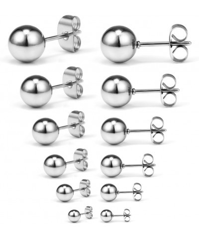 6 Pairs 20G Stainless Steel Ball Stud Earrings Set for Men Women Barbell Stud Earrings Assorted Sizes 3-8mm 6Pairs - Silver $...