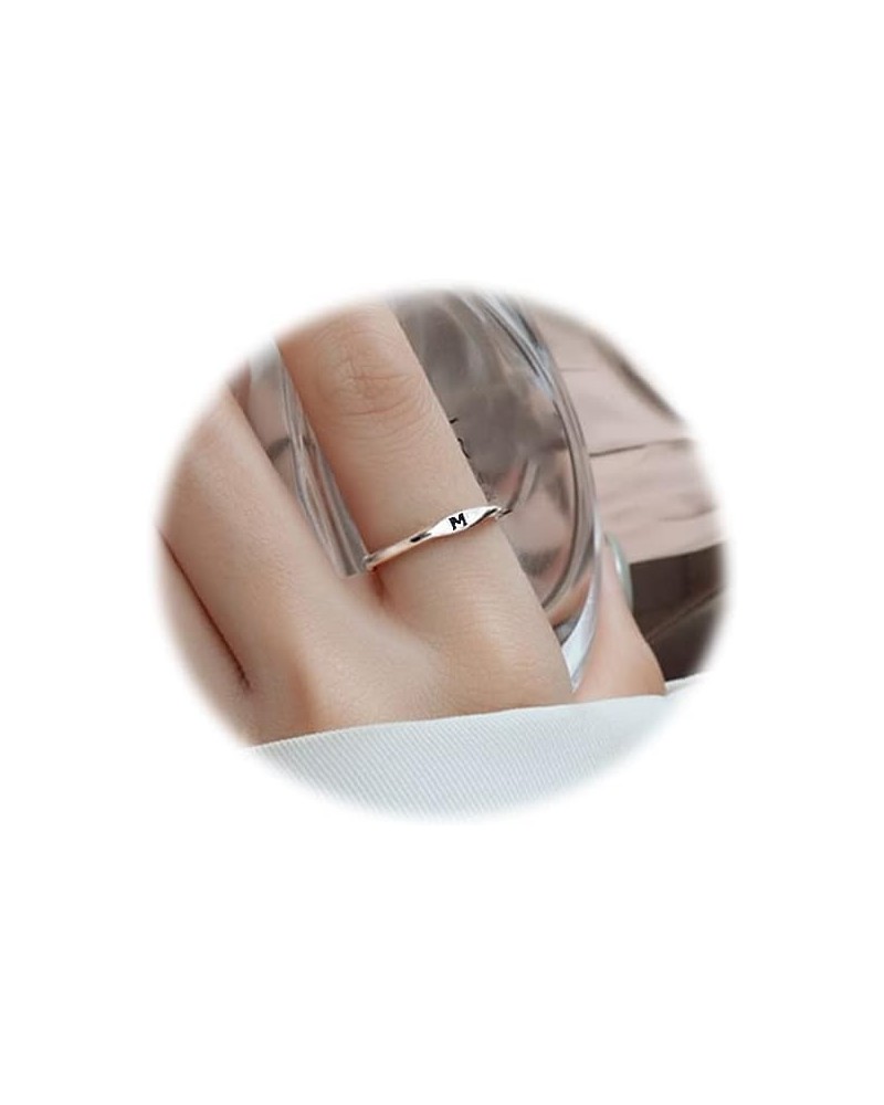 Initial Ring for Women Girls Cute Adjustable Alphabet Ring Stackable Silver Capital Letter Ring for Teen Girls M $6.75 Rings