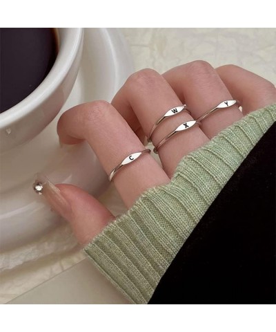 Initial Ring for Women Girls Cute Adjustable Alphabet Ring Stackable Silver Capital Letter Ring for Teen Girls M $6.75 Rings