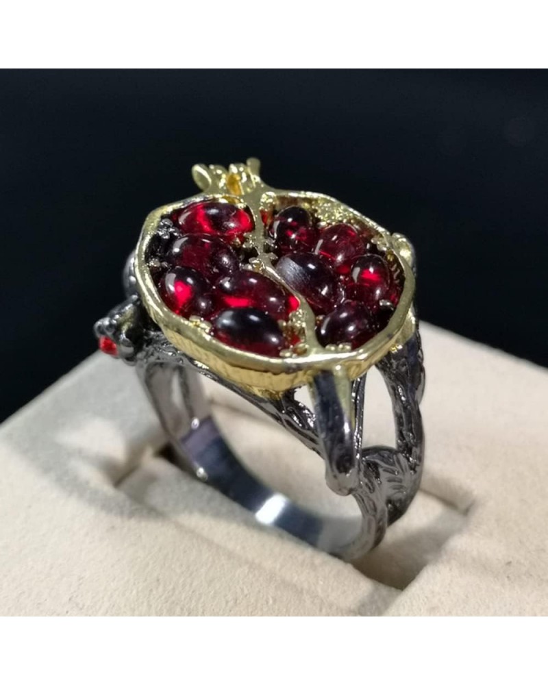 Vintage CZ Statement Red Garnet Rings for Women Gifts Pomegranate Jewelry Anniversary Ring 925 Silver Gemstones Ring for Anni...