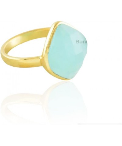 Aqua Chalcedony Ring, 11x14mm Marquise Gemstone Ring, 925 Sterling Silver Ring, 18k Gold Plated Ring, Statement Ring, Gift fo...