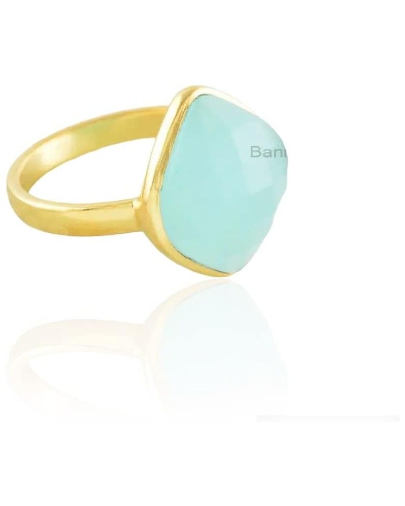 Aqua Chalcedony Ring, 11x14mm Marquise Gemstone Ring, 925 Sterling Silver Ring, 18k Gold Plated Ring, Statement Ring, Gift fo...