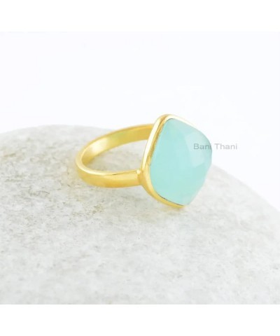 Aqua Chalcedony Ring, 11x14mm Marquise Gemstone Ring, 925 Sterling Silver Ring, 18k Gold Plated Ring, Statement Ring, Gift fo...