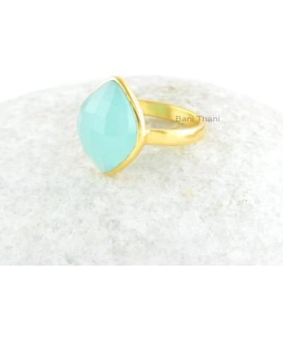 Aqua Chalcedony Ring, 11x14mm Marquise Gemstone Ring, 925 Sterling Silver Ring, 18k Gold Plated Ring, Statement Ring, Gift fo...