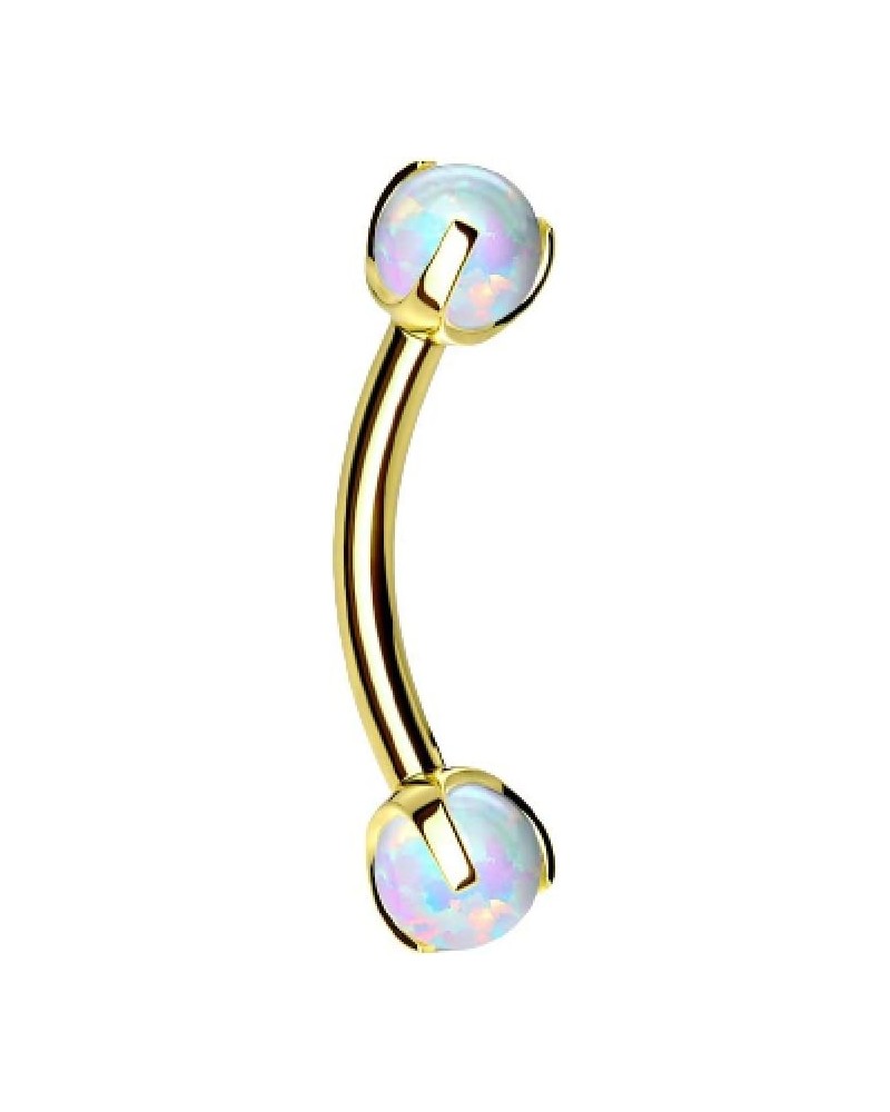 16GA Stainless Steel Internally Threaded Claw Set Synthetic Opals Eyebrow Curved Barbell Gold/Opal White $9.63 Body Jewelry