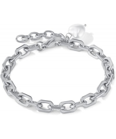 Chain Bracelet for Women Simple Stainless Steel Link Bracelet for Girls Gift silver heart pearl $5.00 Bracelets