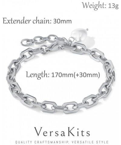 Chain Bracelet for Women Simple Stainless Steel Link Bracelet for Girls Gift silver heart pearl $5.00 Bracelets