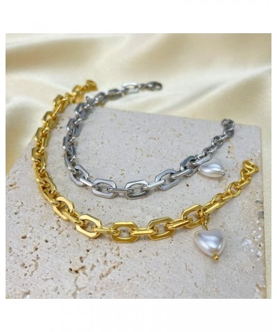 Chain Bracelet for Women Simple Stainless Steel Link Bracelet for Girls Gift silver heart pearl $5.00 Bracelets