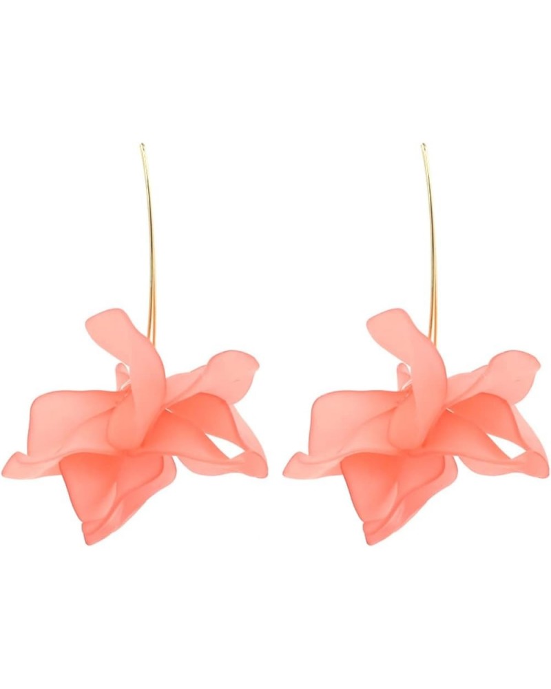 Flower Hoop Statement Earrings Oversized Boho Floral Petal Drop Earrings for Women N01 Pink $6.35 Earrings