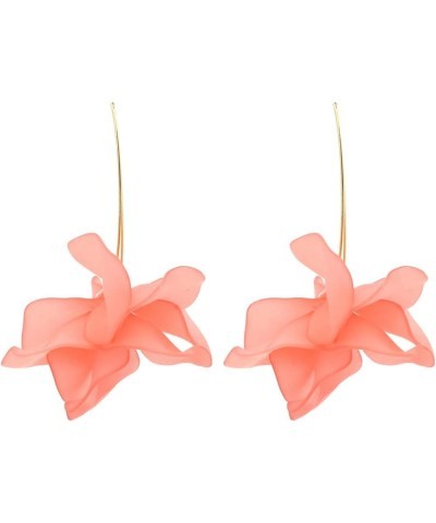 Flower Hoop Statement Earrings Oversized Boho Floral Petal Drop Earrings for Women N01 Pink $6.35 Earrings