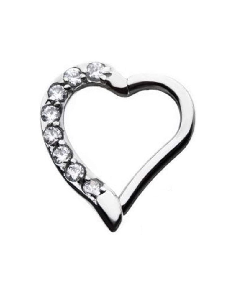 16G Stainless Steel CZ Crystal Lined Right Ear Heart Shaped Helix Cartilage Daith Hinged Segment Ring Silver Tone $10.34 Body...