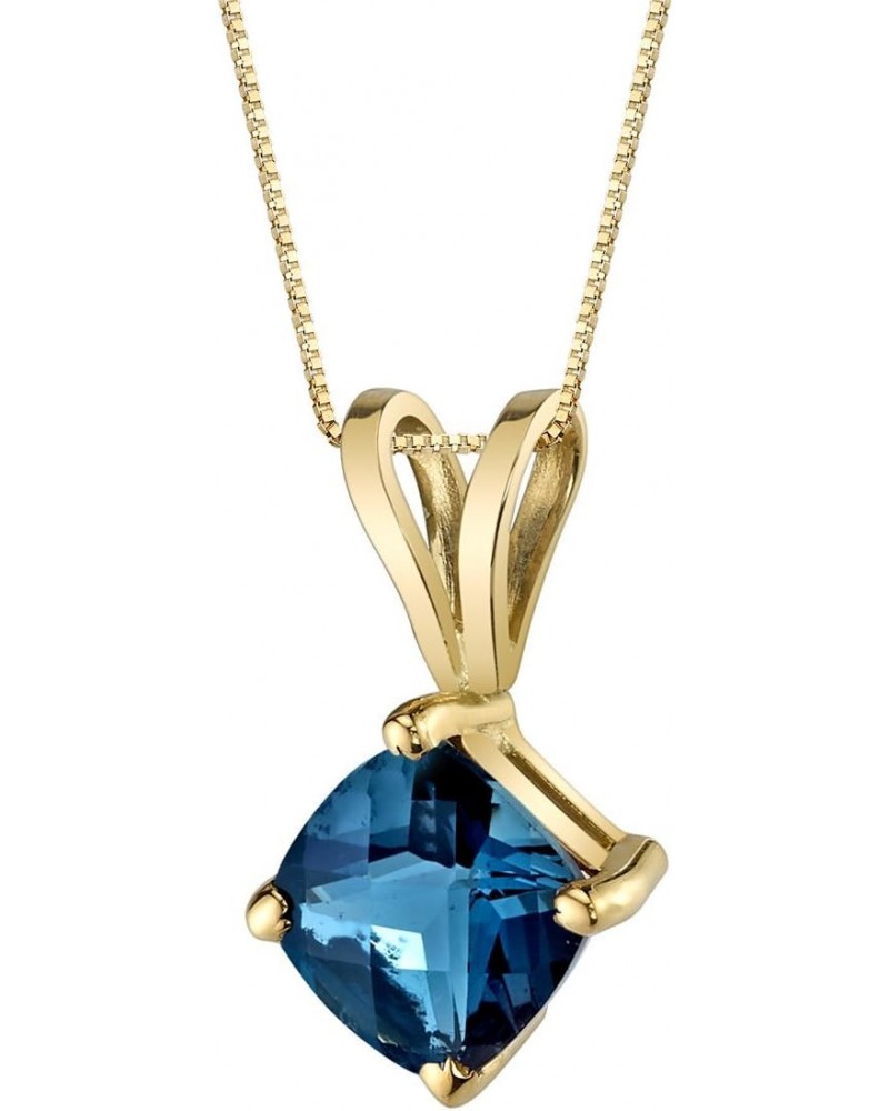 London Blue Topaz Pendant for Women 14K Yellow Gold, Classic Solitaire, 1 Carat Cushion Cut 6mm, AAA Grade $46.64 Necklaces