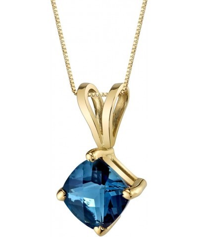 London Blue Topaz Pendant for Women 14K Yellow Gold, Classic Solitaire, 1 Carat Cushion Cut 6mm, AAA Grade $46.64 Necklaces