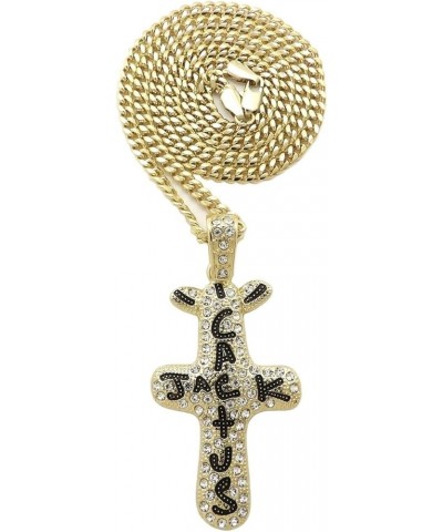 Gold Plated Iced Cactus Jack Cross Charm Pendant & 18" ~ 24" Cuban/Rope/Box Chain Hip Hop Rapper Style Jewelry Necklace Acces...