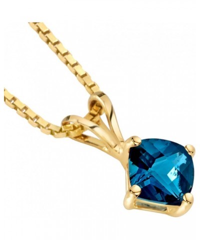 London Blue Topaz Pendant for Women 14K Yellow Gold, Classic Solitaire, 1 Carat Cushion Cut 6mm, AAA Grade $46.64 Necklaces