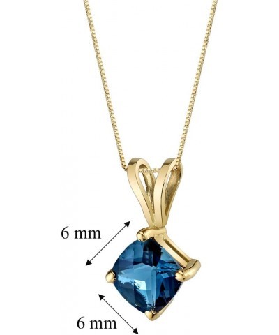 London Blue Topaz Pendant for Women 14K Yellow Gold, Classic Solitaire, 1 Carat Cushion Cut 6mm, AAA Grade $46.64 Necklaces