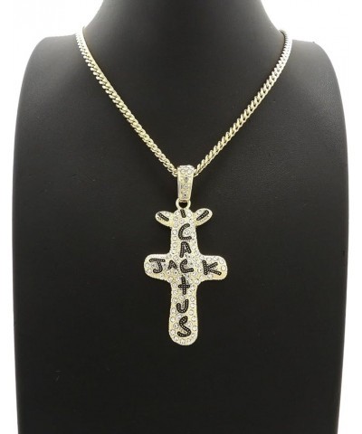 Gold Plated Iced Cactus Jack Cross Charm Pendant & 18" ~ 24" Cuban/Rope/Box Chain Hip Hop Rapper Style Jewelry Necklace Acces...