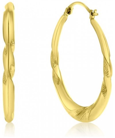 14K Yellow Gold 2x26mm Round Diamond Cut Textured Designed Lightweight Hoop Earrings Leaf Textured Design $41.25 Earrings