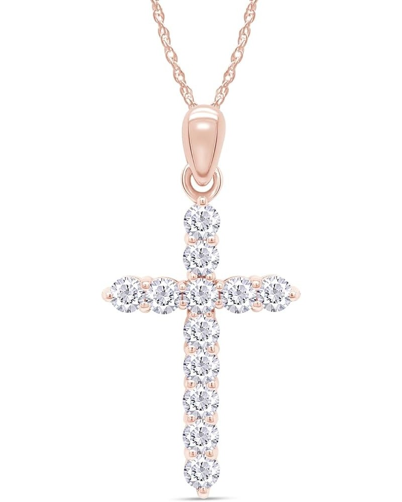 1 1/10 Carat Round Cut Lab Created Moissanite Diamond Cross Pendant Necklace In 14K Gold Over Sterling Silver Jewelry For Wom...