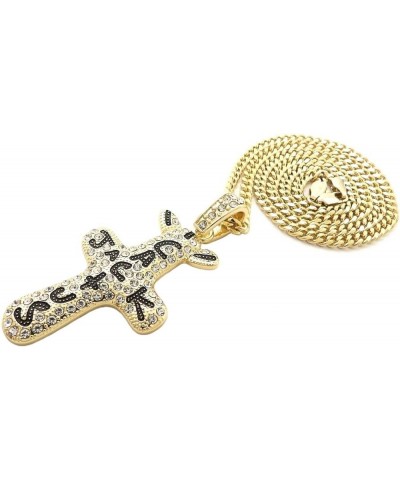 Gold Plated Iced Cactus Jack Cross Charm Pendant & 18" ~ 24" Cuban/Rope/Box Chain Hip Hop Rapper Style Jewelry Necklace Acces...