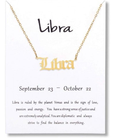 Stainless Steel Gold Plated 12 Zodiac, Horoscope, Old English, Nameplate Pendant Necklace Libra (Gold) $10.12 Necklaces