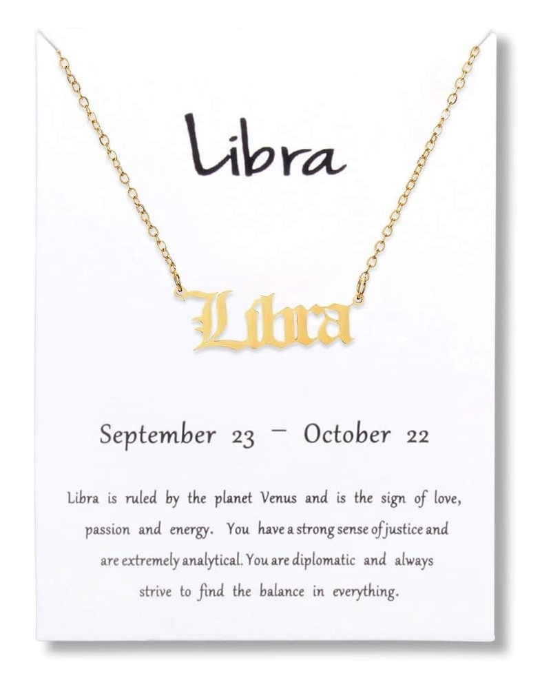 Stainless Steel Gold Plated 12 Zodiac, Horoscope, Old English, Nameplate Pendant Necklace Libra (Gold) $10.12 Necklaces