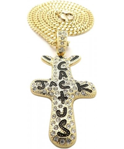 Gold Plated Iced Cactus Jack Cross Charm Pendant & 18" ~ 24" Cuban/Rope/Box Chain Hip Hop Rapper Style Jewelry Necklace Acces...