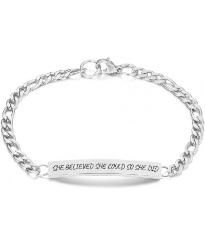 MZZJ Motivational Faith Positive Inspirational Bracelet StaInless Steel 7.08 Inches Solid Figaro Link Chain Delicate Bar Brac...