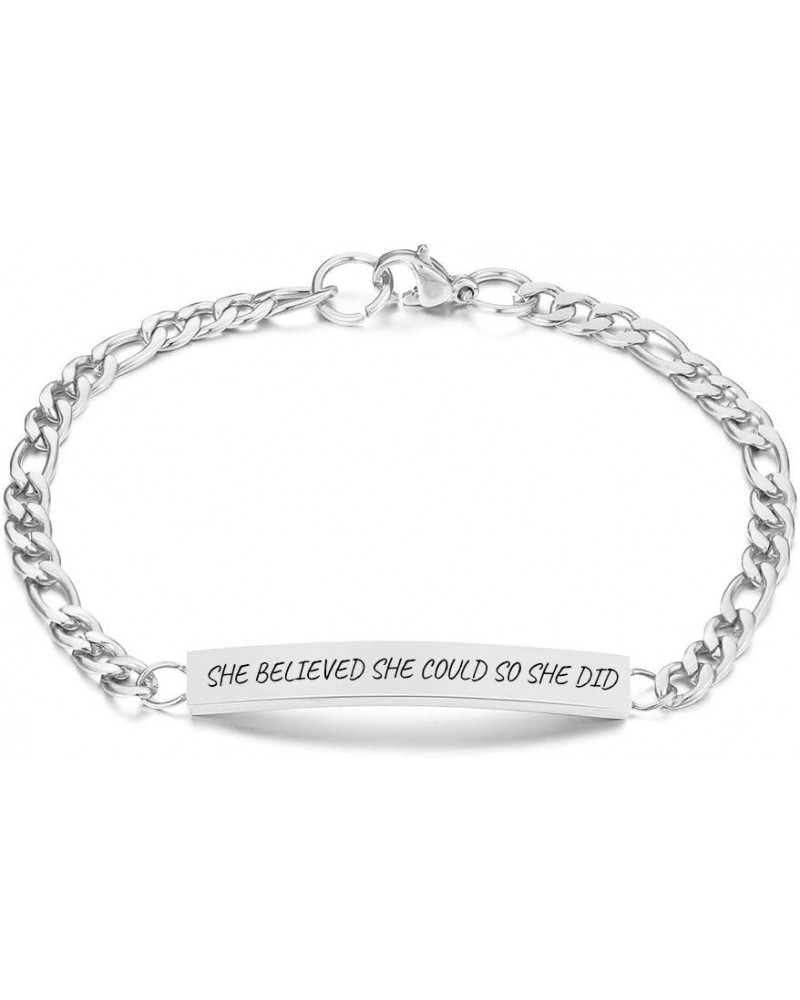 MZZJ Motivational Faith Positive Inspirational Bracelet StaInless Steel 7.08 Inches Solid Figaro Link Chain Delicate Bar Brac...